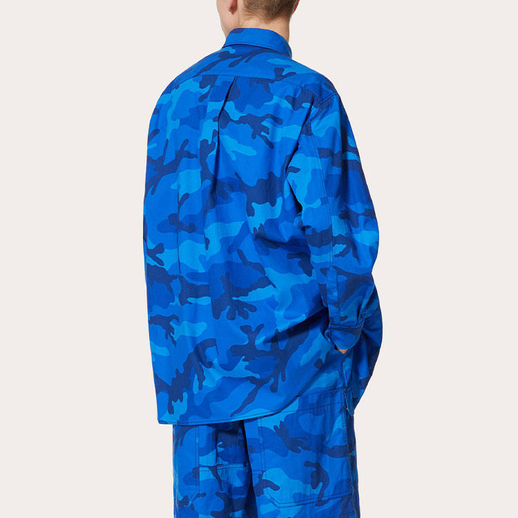 Purchase Valentino FW22 迷彩刺繡Logo藍色棉質寬鬆襯衫 时尚 1V3CIA958JH7PR