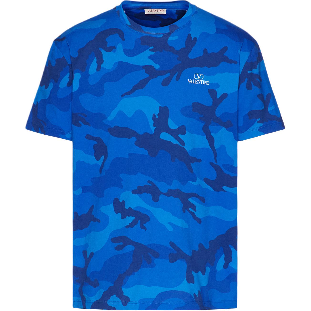 Valentino FW22 Camouflage Print Casual Short Sleeve T-Shirt Blue . 1V3MG10V8ML7QK