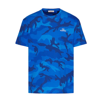 Valentino FW22 Camouflage Print Casual Short Sleeve T-Shirt Blue . 1V3MG10V8ML7QK