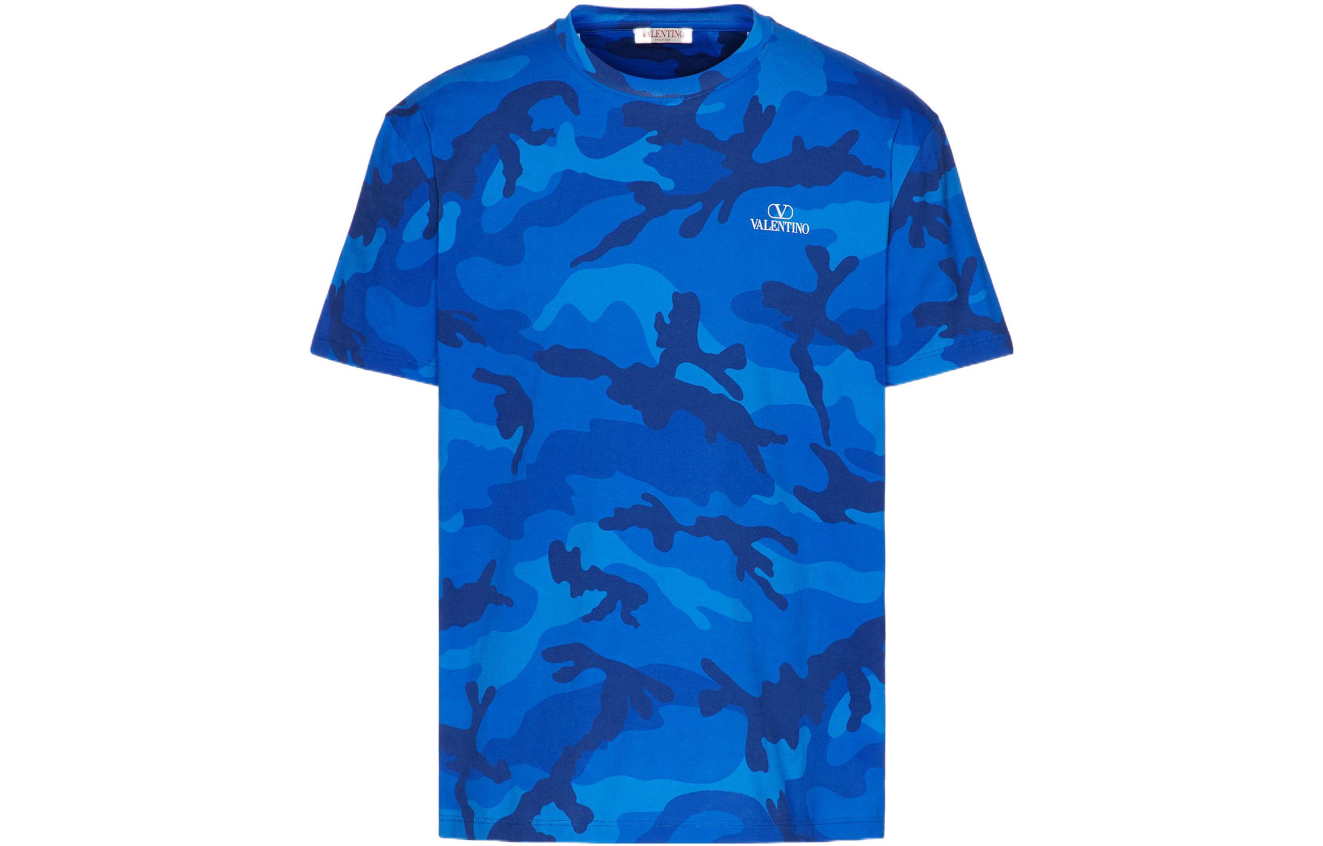 Order Valentino FW22 Kaos Print Kamuflase Lengan Pendek Kasual Biru. 1V3MG10V8ML7QK