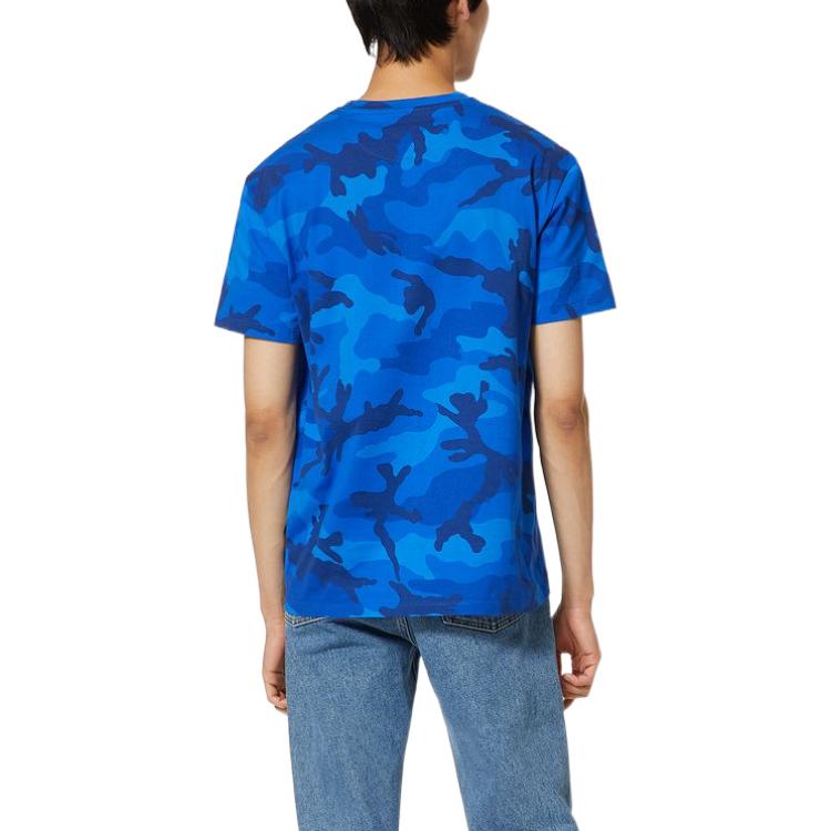 Shop Valentino FW22 Kaos Print Kamuflase Lengan Pendek Kasual Biru. 1V3MG10V8ML7QK