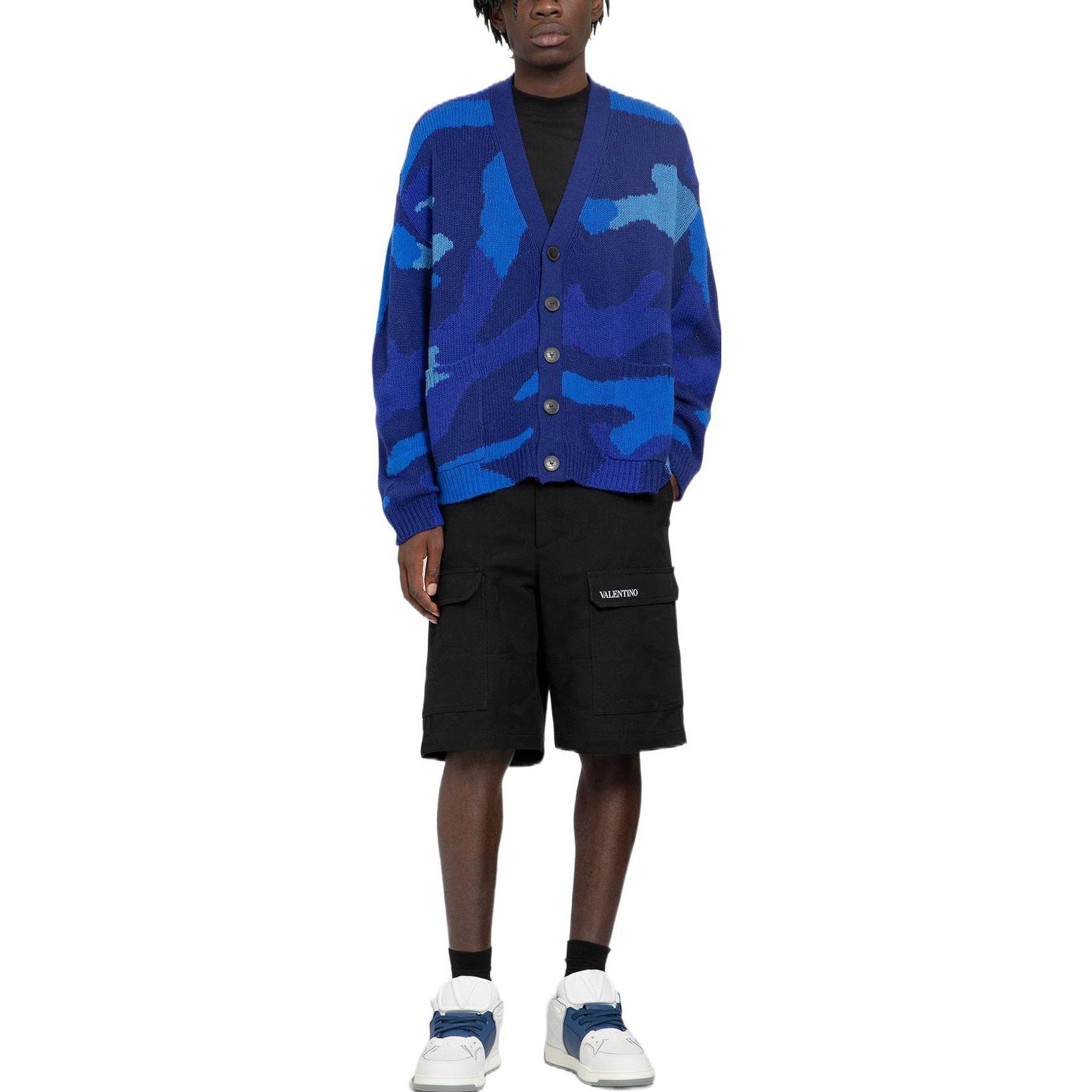 Shop Valentino FW22 蓝色迷彩羊毛针织衫 时尚款 1V3KA01Z8PR7QK