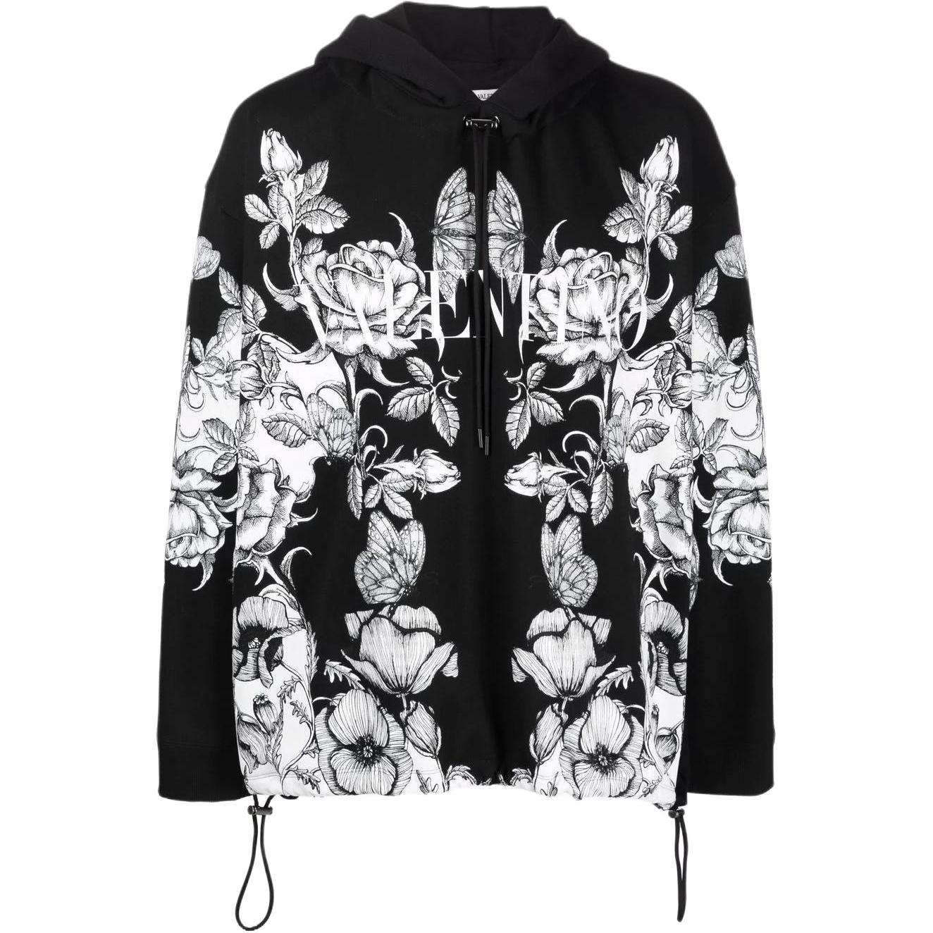 Valentino FW22 Floral Butterfly Logo Hoodie Jacket Black - VMF18K7LPK46