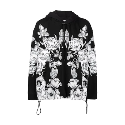 Valentino FW22 Floral Butterfly Logo Hoodie Jacket Black - VMF18K7LPK46