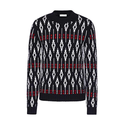 Valentino FW22 Geometric Knit Wool Sweater Black Crewneck Pullover 1V3KC22G8PNI71