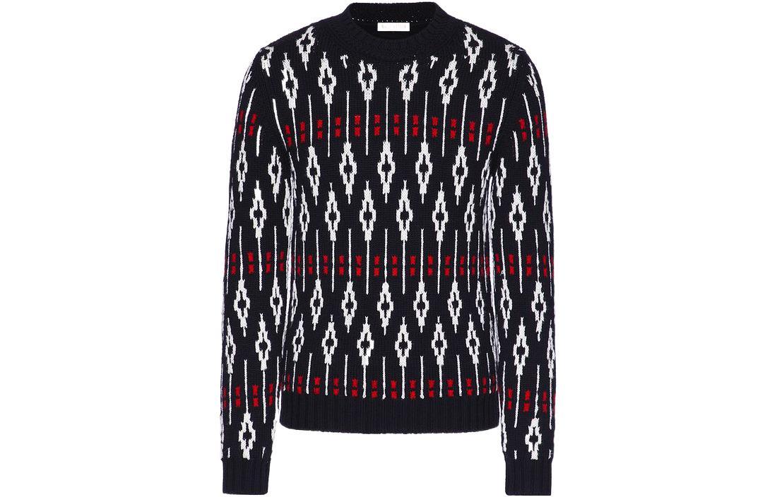 Order Valentino FW22 Sweater Rajut Geometris Wol Hitam Crewneck Pullover 1V3KC22G8PNI71