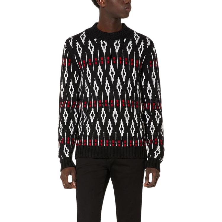 Lookbook Valentino FW22 Sweater Rajut Geometris Wol Hitam Crewneck Pullover 1V3KC22G8PNI71