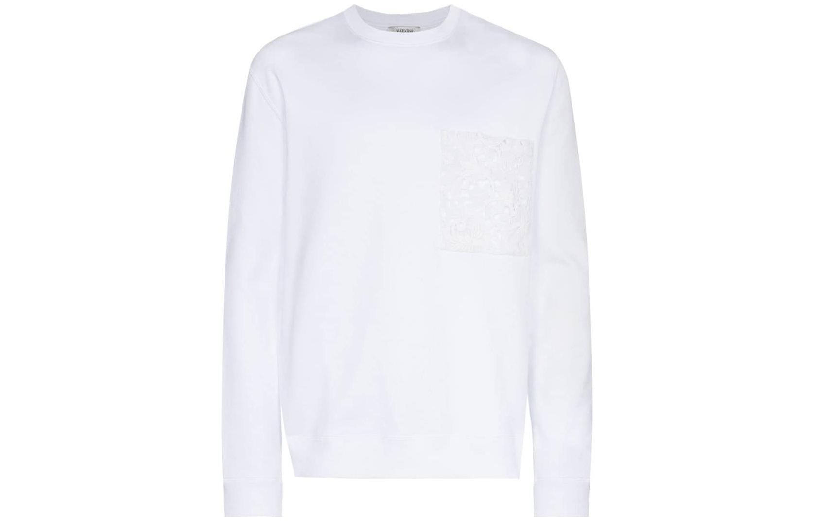 Valentino FW22 Lace Pocket Logo Crewneck Sweatshirt White Style VMF14M7FDA33
