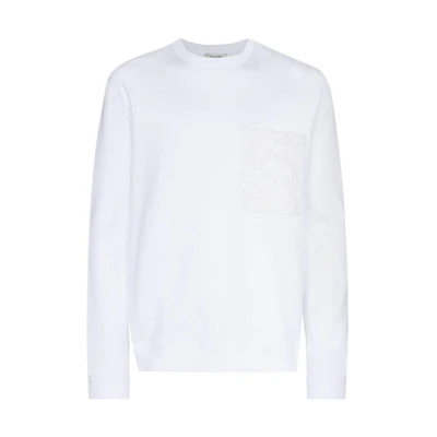 Valentino FW22 Lace Pocket Logo Crewneck Sweatshirt White Style VMF14M7FDA33