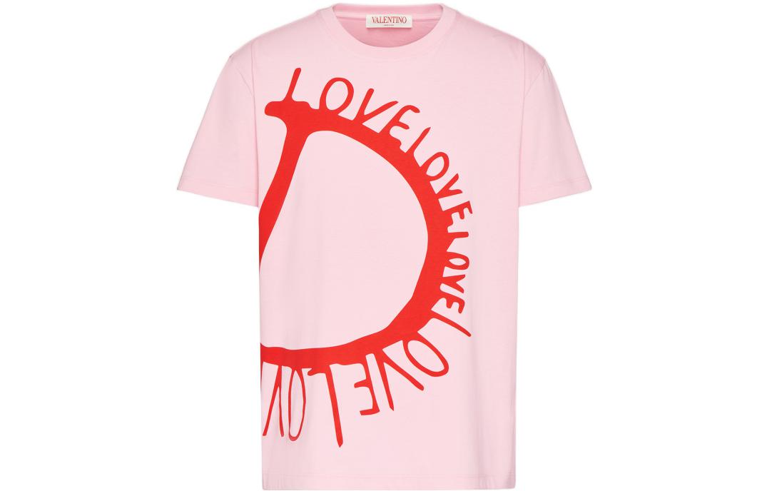 Order Valentino FW22 Limited Alphabet Print Pink Crewneck T-Shirt Edisi. 1V3MG12Q8TYX76