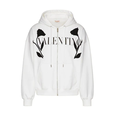 Valentino FW22 Logo Embroidered Zip-Up Sweatshirt White Jacket VMF23M8MN-A01