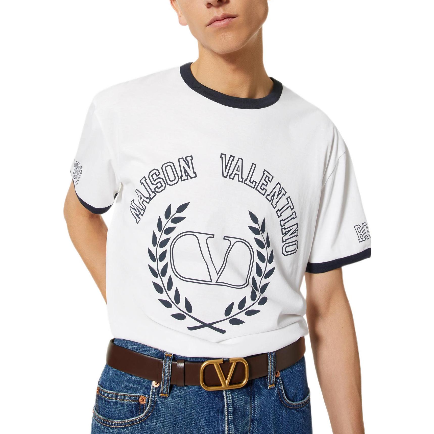 Details for 발렌티노 FW22 로고 그래픽 화이트 반팔 티셔츠 남성용. 1V3MG10V8RVQE6