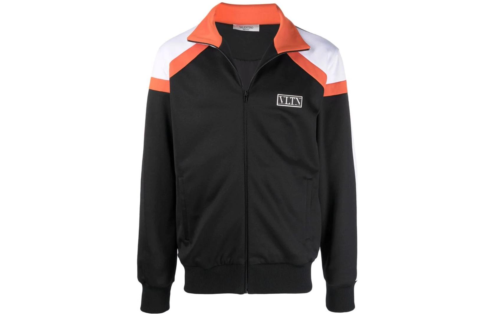 Valentino FW22 Logo Patch Contrast Zip-Up Jacket Black VMF19A7LYVNO