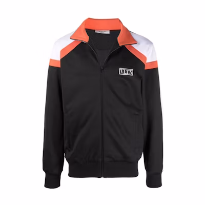 Valentino FW22 Logo Patch Contrast Zip-Up Jacket Black VMF19A7LYVNO