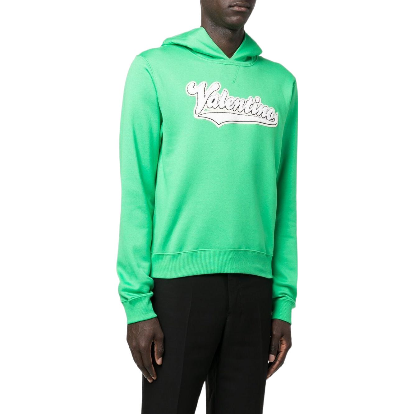 Shop Valentino FW22 Logo Terry Hoodie Green . VMF22U8RM510