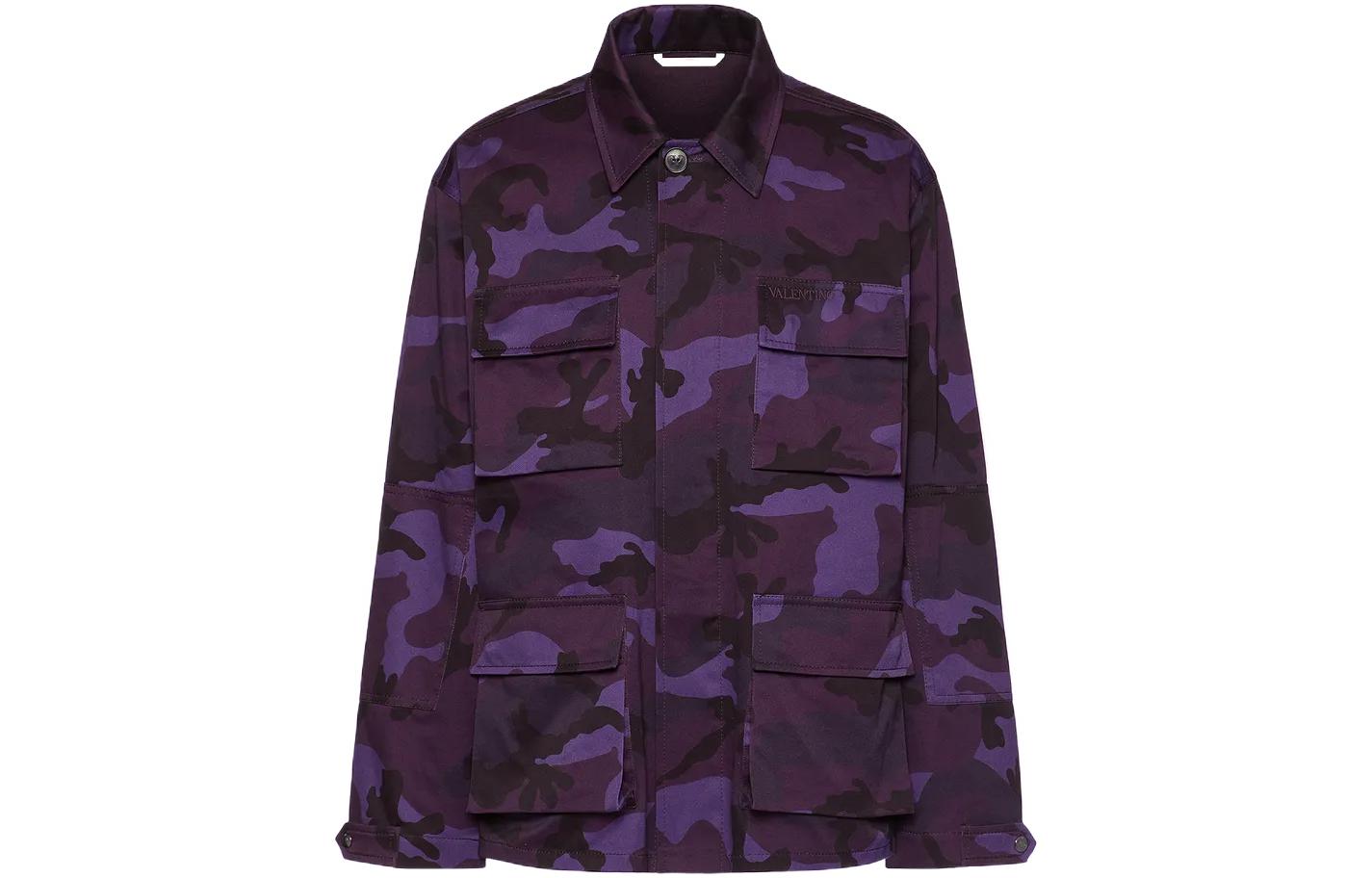 Valentino FW22 Purple Camouflage Multi-Pocket Cotton Jacket 1V3CIL758JH7Q6