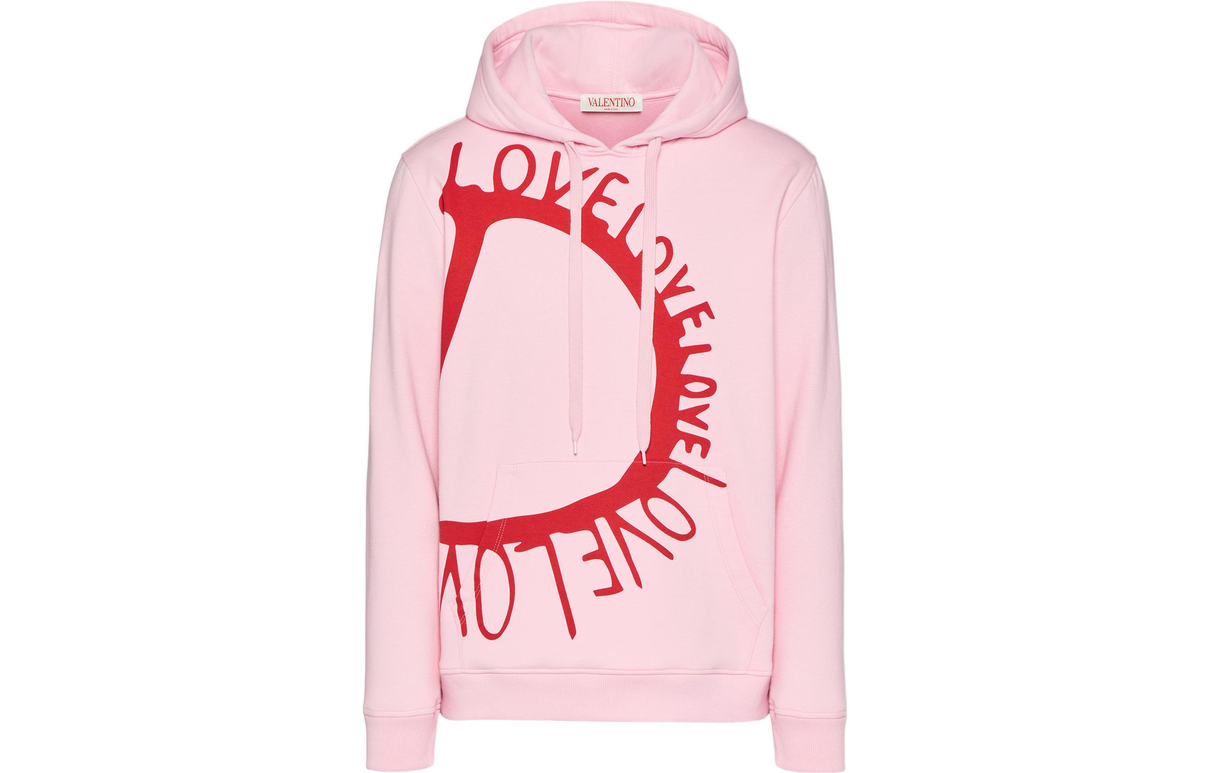 Valentino FW22 Qixi Exclusive Pink Heart Print Pullover Hoodie for Men 1V3MF24E8U0X76