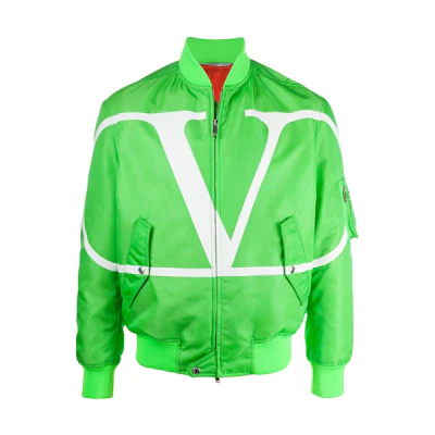 Valentino FW22 Solid Color Green Bomber Jacket Fashion VCIF156G9IE9