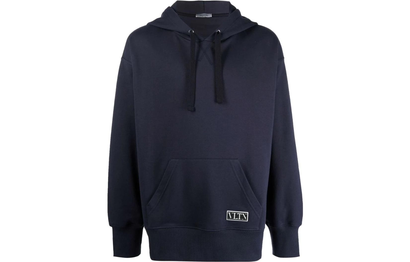 Valentino FW22 Solid Color Patch Hoodie Blue VMF18I7GD598