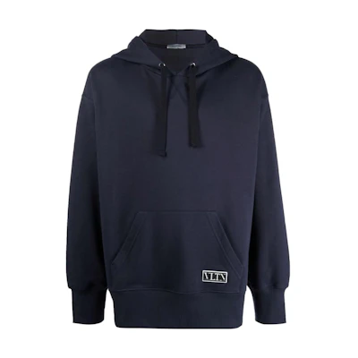 Valentino FW22 Solid Color Patch Hoodie Blue VMF18I7GD598