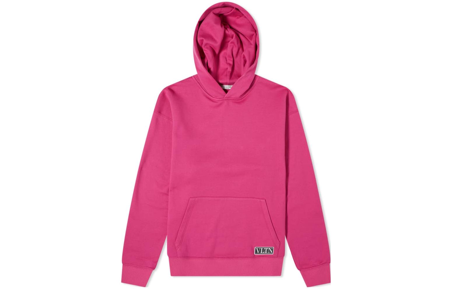 Valentino FW22 Solid Color Patch Hoodie Pink Casual Sweatshirt MF18F7EYF30