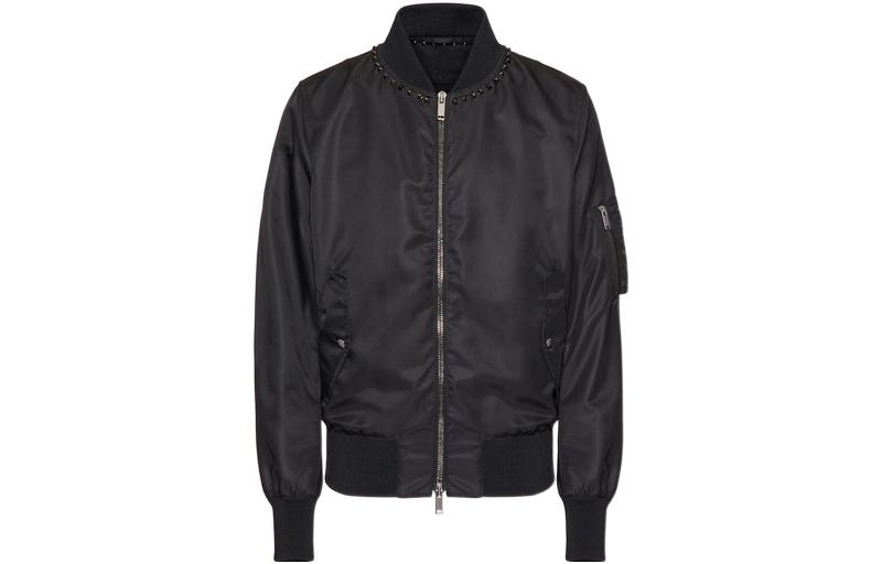 Valentino FW22 Solid Color Studded Bomber Jacket  Black. 2V3CI1702KP0NO