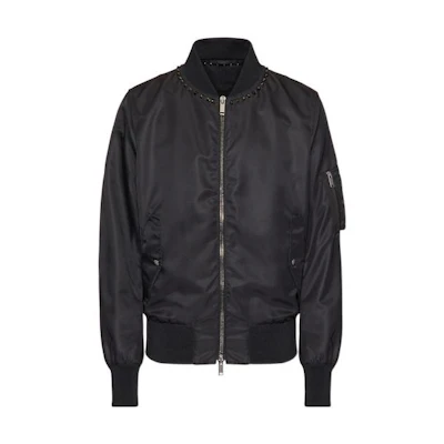 Valentino FW22 Solid Color Studded Bomber Jacket Black. 2V3CI1702KP0NO