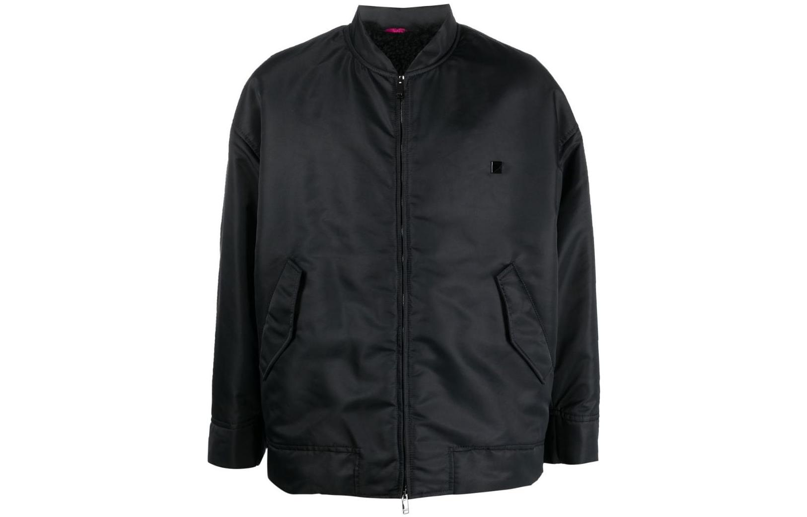 Valentino FW22 Solid Zipper Bomber Jacket Black VCIM357TV0NO