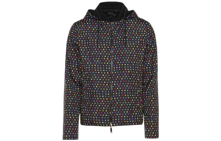 Valentino FW22 Star Print Drawstring Hooded Jacket Black QV3CI2N0DML