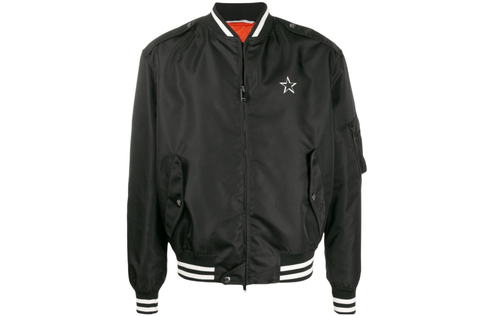 Valentino FW22 Striped Baseball Collar Jacket Black VCIF155VU-0NI