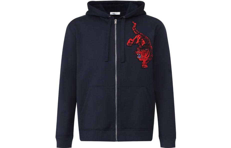 Valentino FW22 Tiger Embroidered Hoodie Navy SV3MF05V5H047616