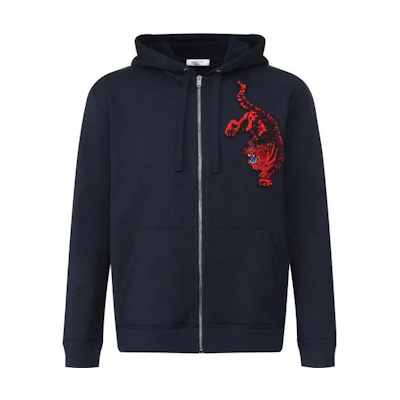 Valentino FW22 Tiger Embroidered Hoodie Navy SV3MF05V5H047616