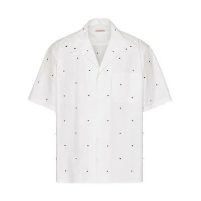 Valentino FW22 White Relaxed Fit Short Sleeve Shirt with Stud Details. 1V3AAA944WW001