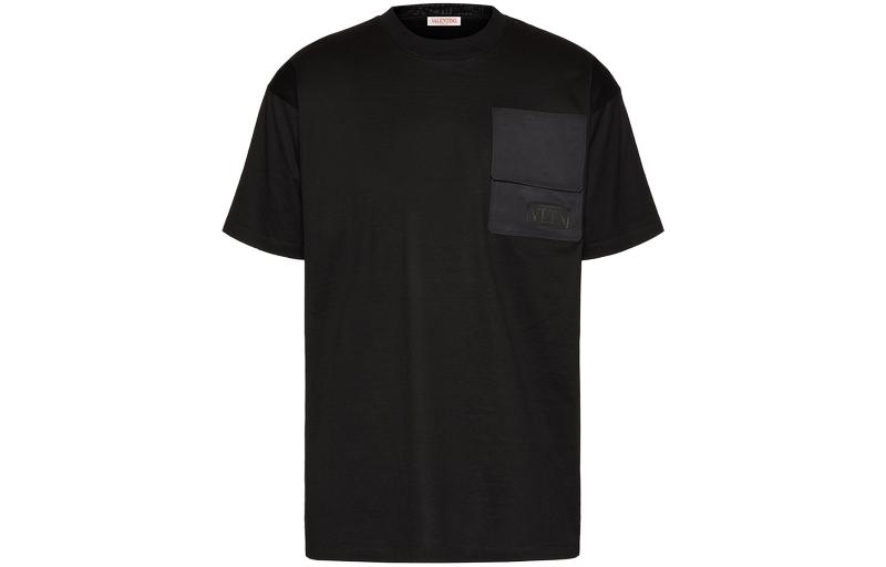 Valentino FW23  Black Pullover Casual Solid Color Patchwork T-Shirt. 3V3MG15C9GQ0NO