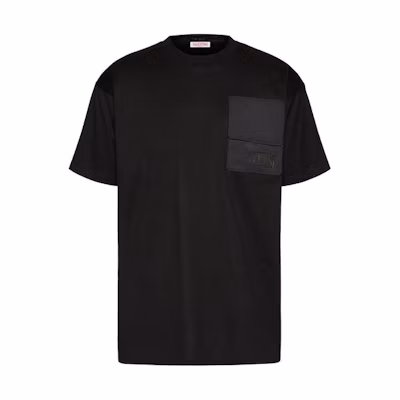 Valentino FW23 Black Pullover Casual Solid Color Patchwork T-Shirt. 3V3MG15C9GQ0NO