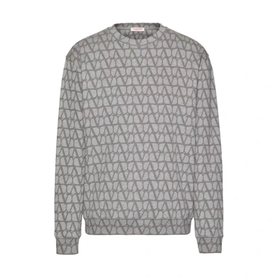 Valentino FW23 All-Over Logo Crewneck Sweatshirt Grey Casualwear. 4V3MF26W9W1-YD5