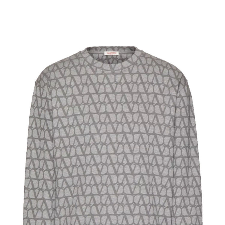 Sizing Valentino FW23 全版Logo灰色圓領衛衣 休閒服。 4V3MF26W9W1-YD5