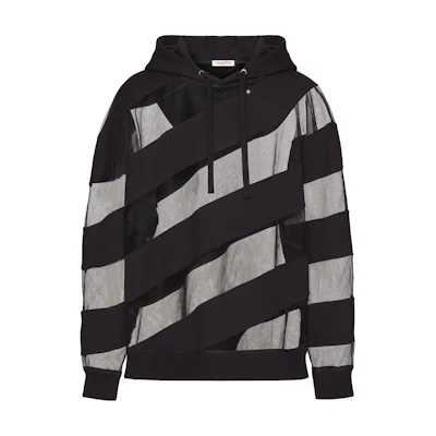 Valentino FW23 Colorblock Hoodie Black Long Sleeve Sweater 3V0MF25R9QP0NO