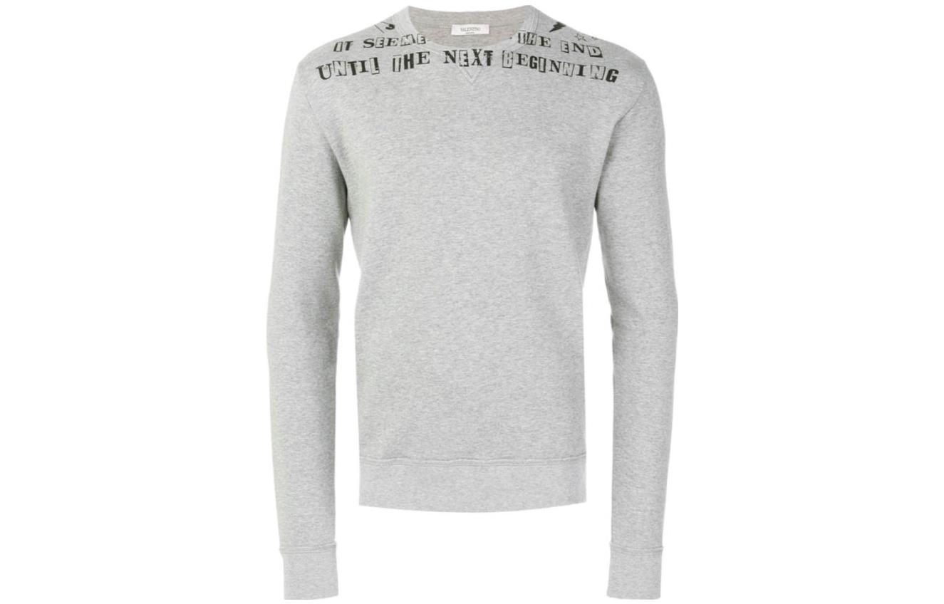 Valentino FW23 Letter Print Crewneck Long Sleeve Sweatshirt Grey Mens NV0MF07J3TV080