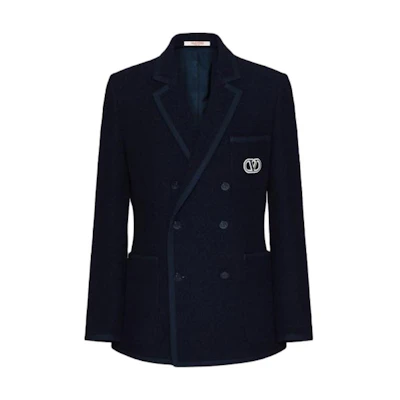Valentino FW23 Logo Double-Breasted Jacket Navy Blue - Long Sleeve 4V3CEE61911598