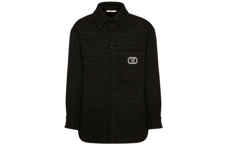 Valentino FW23 Logo Embroidered Tweed Shirt Jacket Black - Long Sleeve 4V3CIH399V40NO