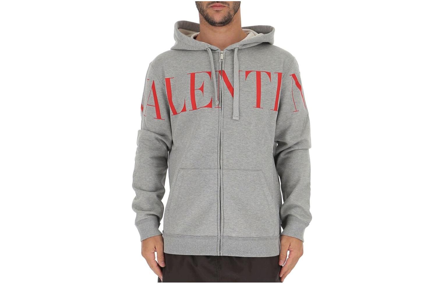 Valentino FW23 Logo Print Zip Hoodie Men’s Gray SV3MF05L5FQKVM