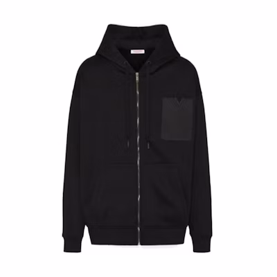 Valentino FW23 Solid Color Paneled Hoodie Zip-Up Black 4V3MF27K9Y30NO