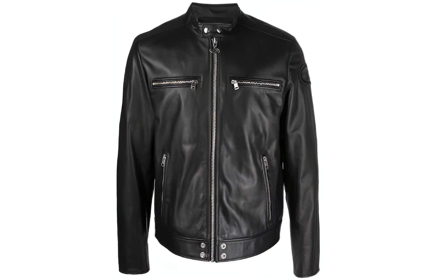 Valentino FW23 Solid Color Zip-Up Stand Collar Jacket Black VNAA607YM0NO