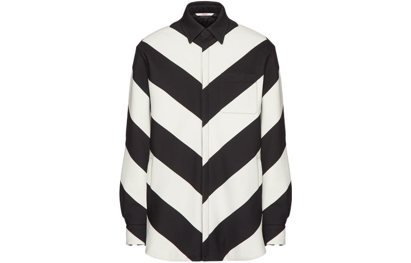 Valentino FW23 Striped Print Single-Breasted Casual Jacket Ivory/Black 3V0CIA969S90AN