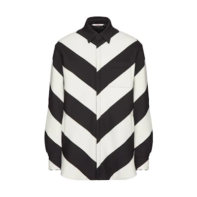 Valentino FW23 Striped Print Single-Breasted Casual Jacket Ivory/Black 3V0CIA969S90AN