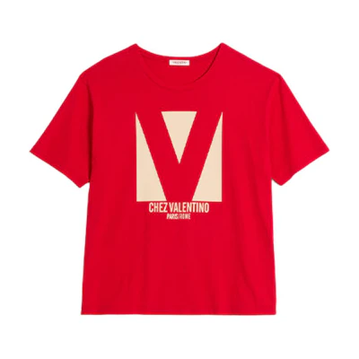 Valentino FW24 Red Oversized Crewneck Logo T-Shirt. 6V3MG16PAQ9157