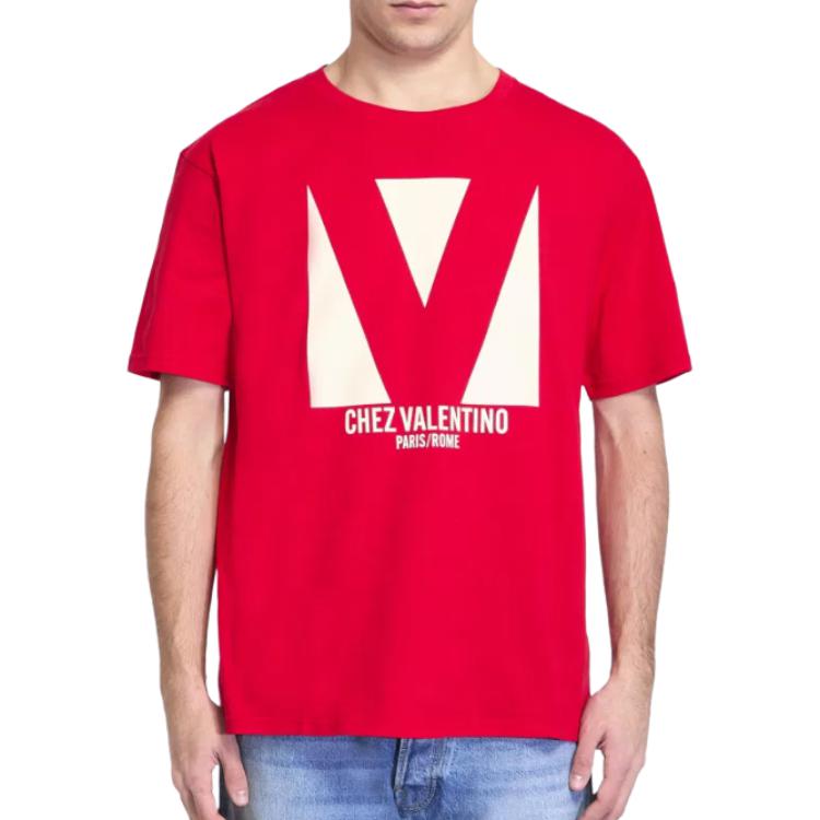 Shop 발렌티노 FW24 레드 오버사이즈 로고 크루넥 티셔츠. 6V3MG16PAQ9157