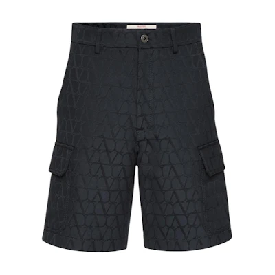 Valentino FW24 Logo Print Bermuda Loose Casual Shorts Navy Blue Men’s. 5V3RDD45A7T-YE6
