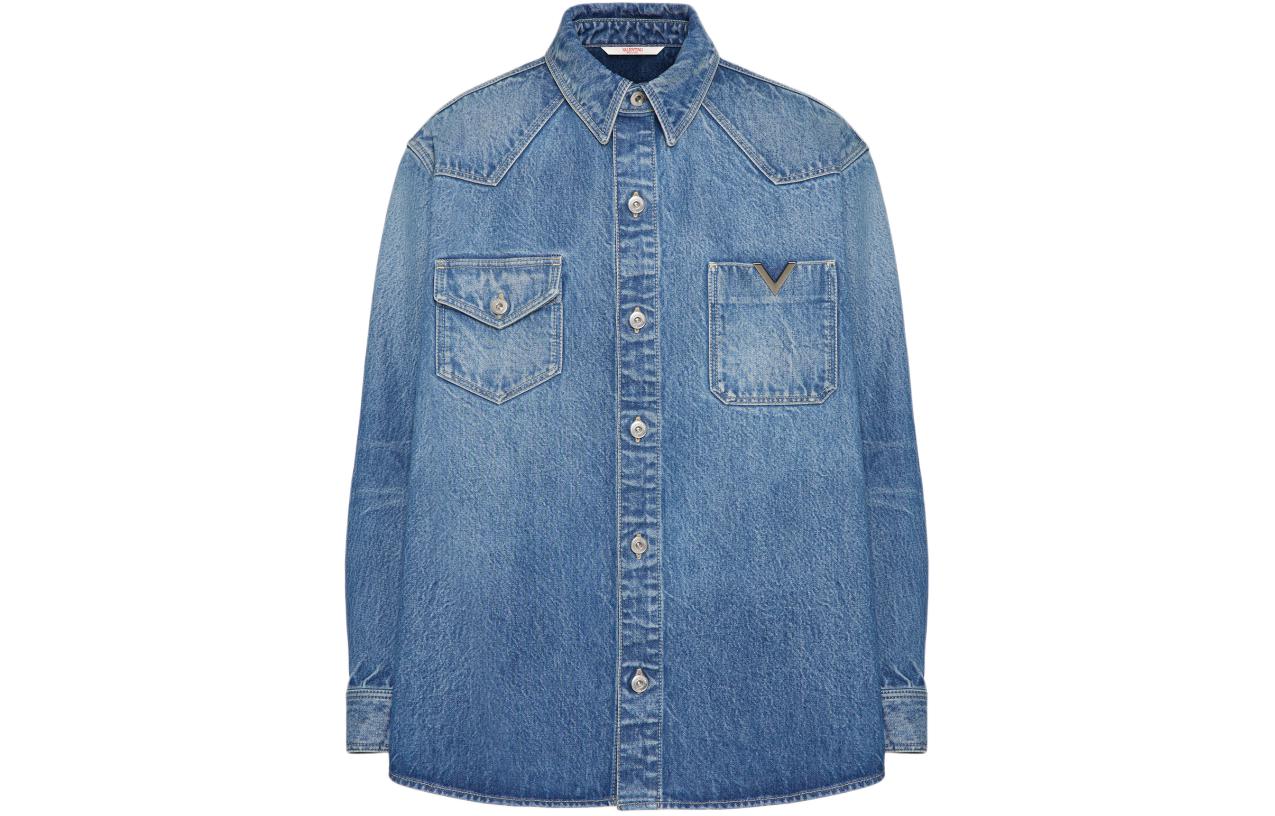 Valentino FW24 Oversized Metal Logo Denim Jacket in Dark Blue 5V3DB02XAA6-558